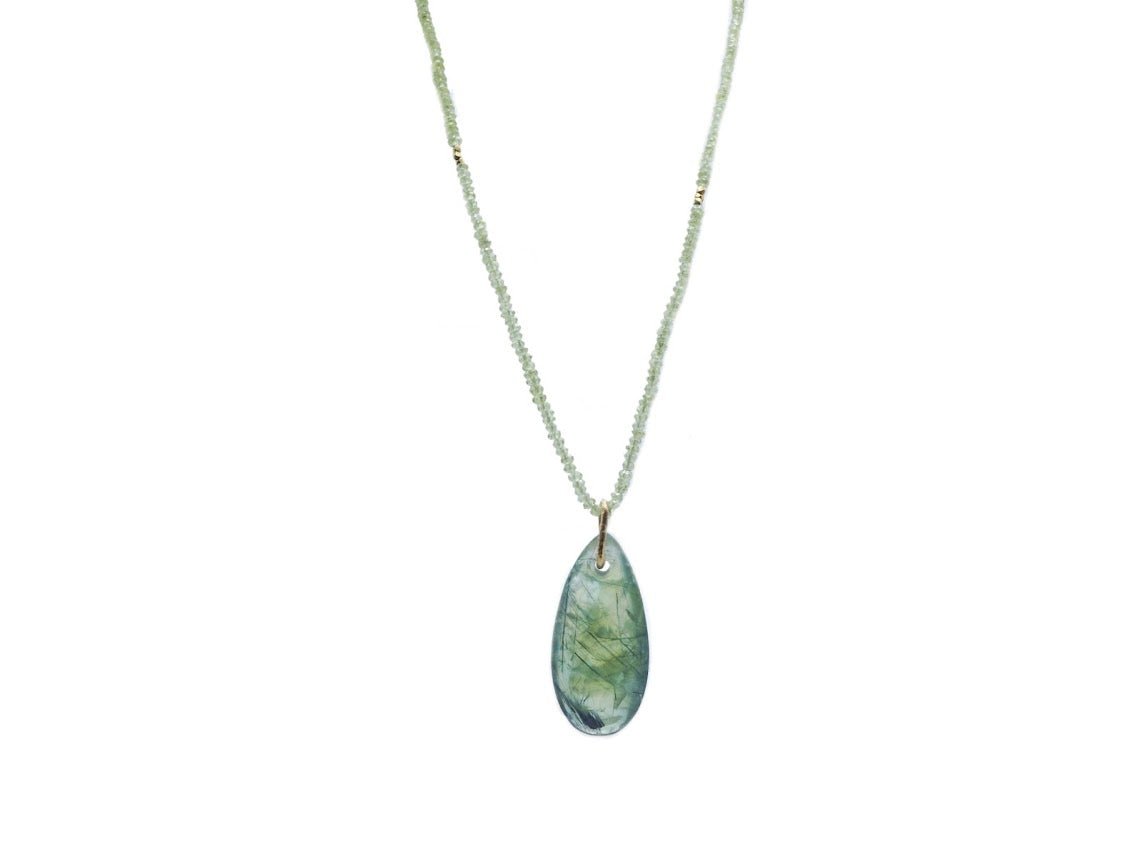 18k Teardrop Dendrite Prehnite Necklace
