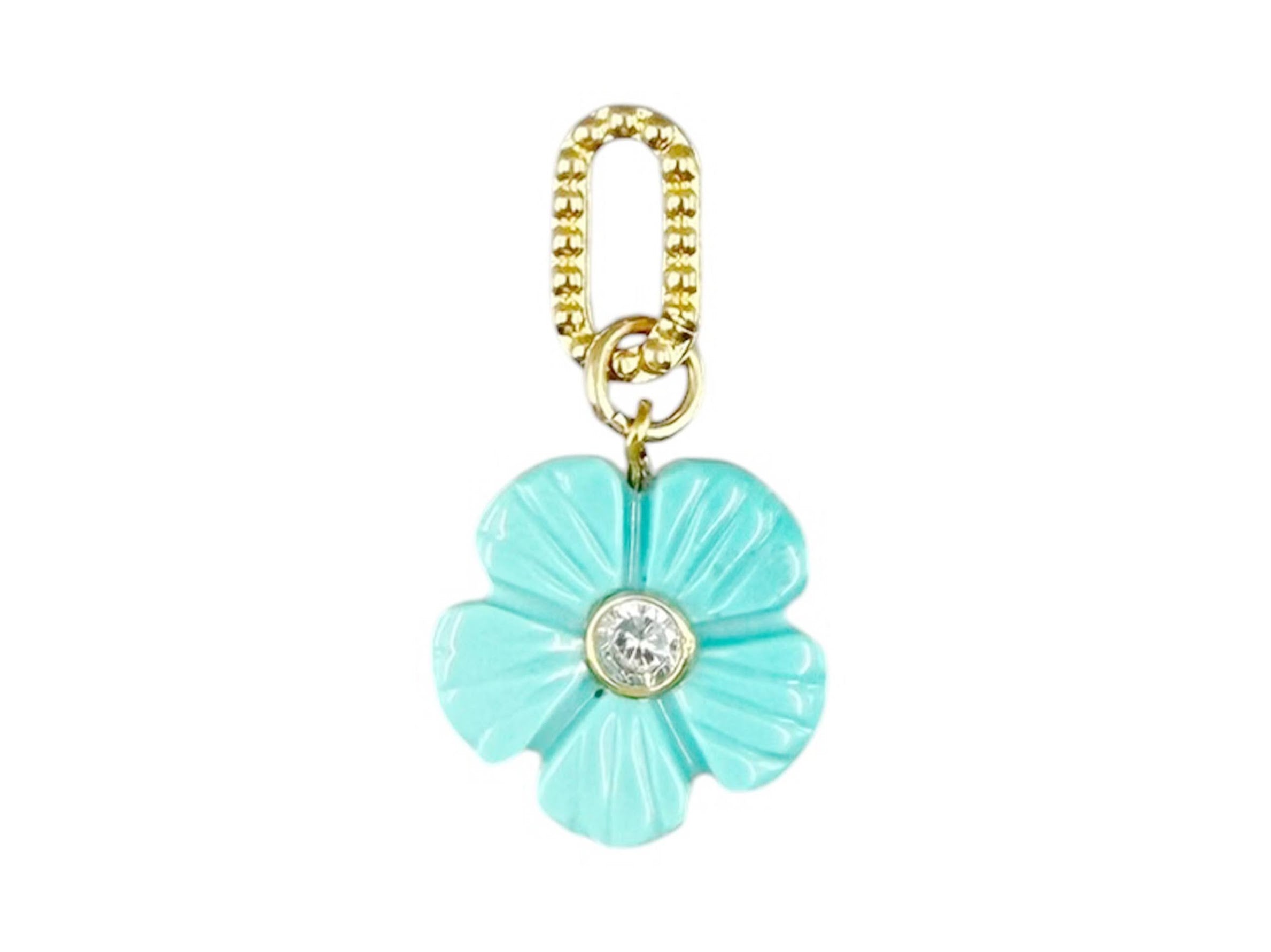 Turquoise Flower Charm with White Topaz
