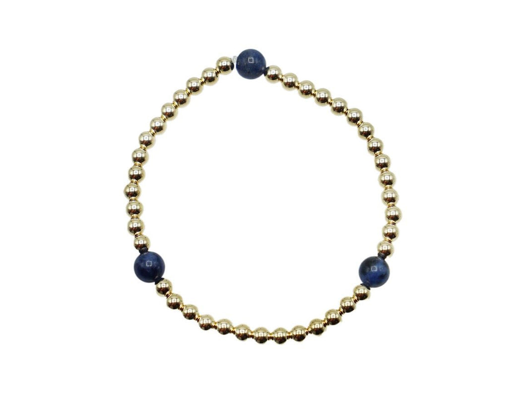 4mm Gold Bead Bracelet with Blue Lapis Beads