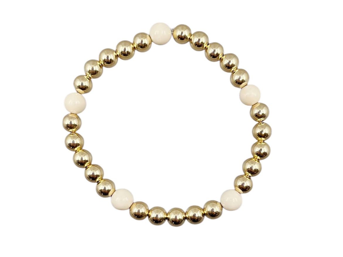 6mm Gold Bead Bracelet with 5 Petrified Wood Beads