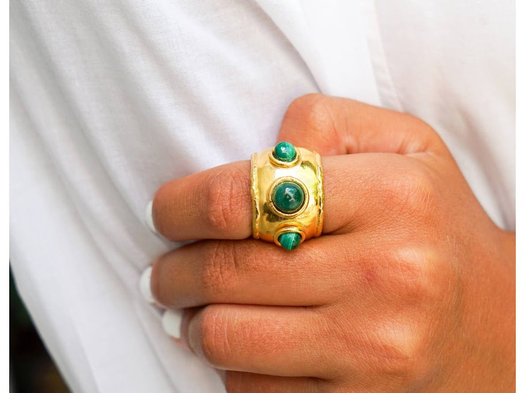 Wide Band Ring with Malachite