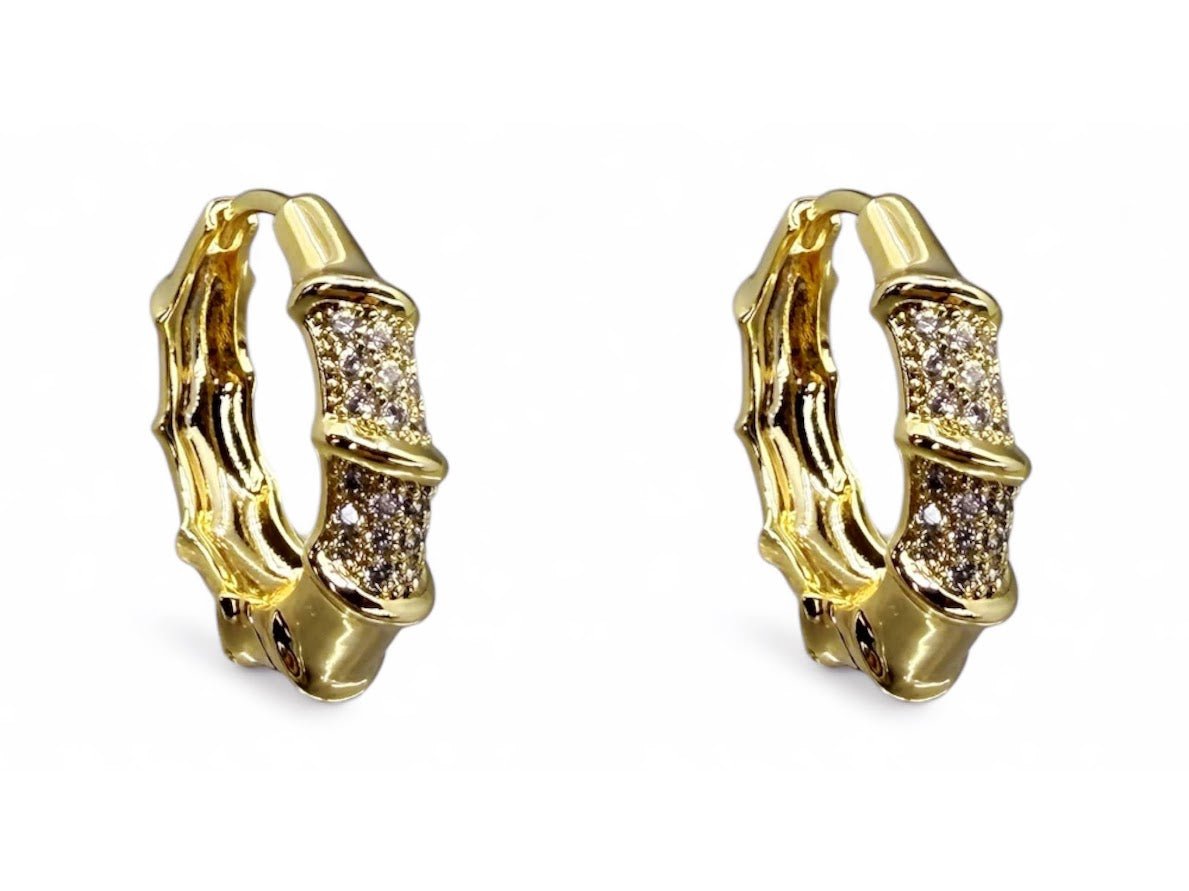 Gold Bamboo Hoops with CZs