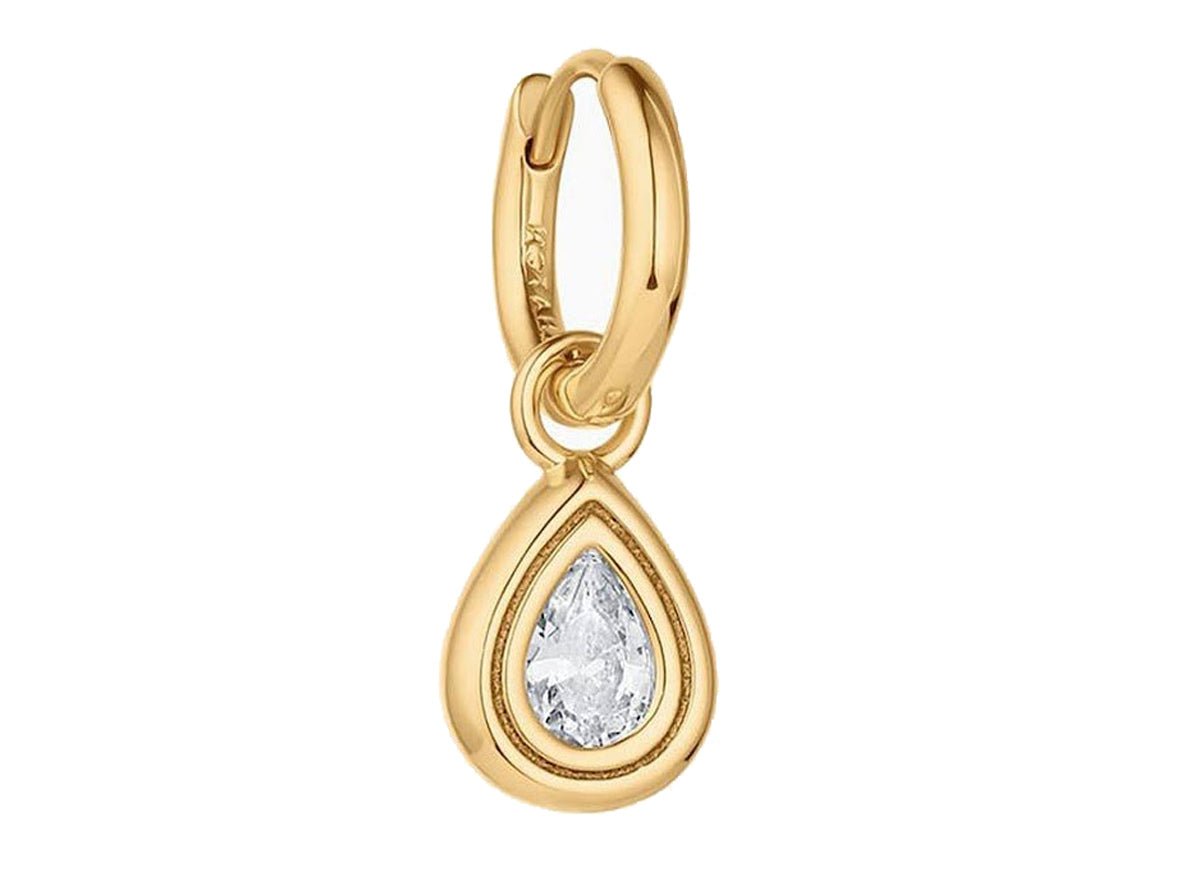 Gold Huggie Hoop with CZ Teardrop