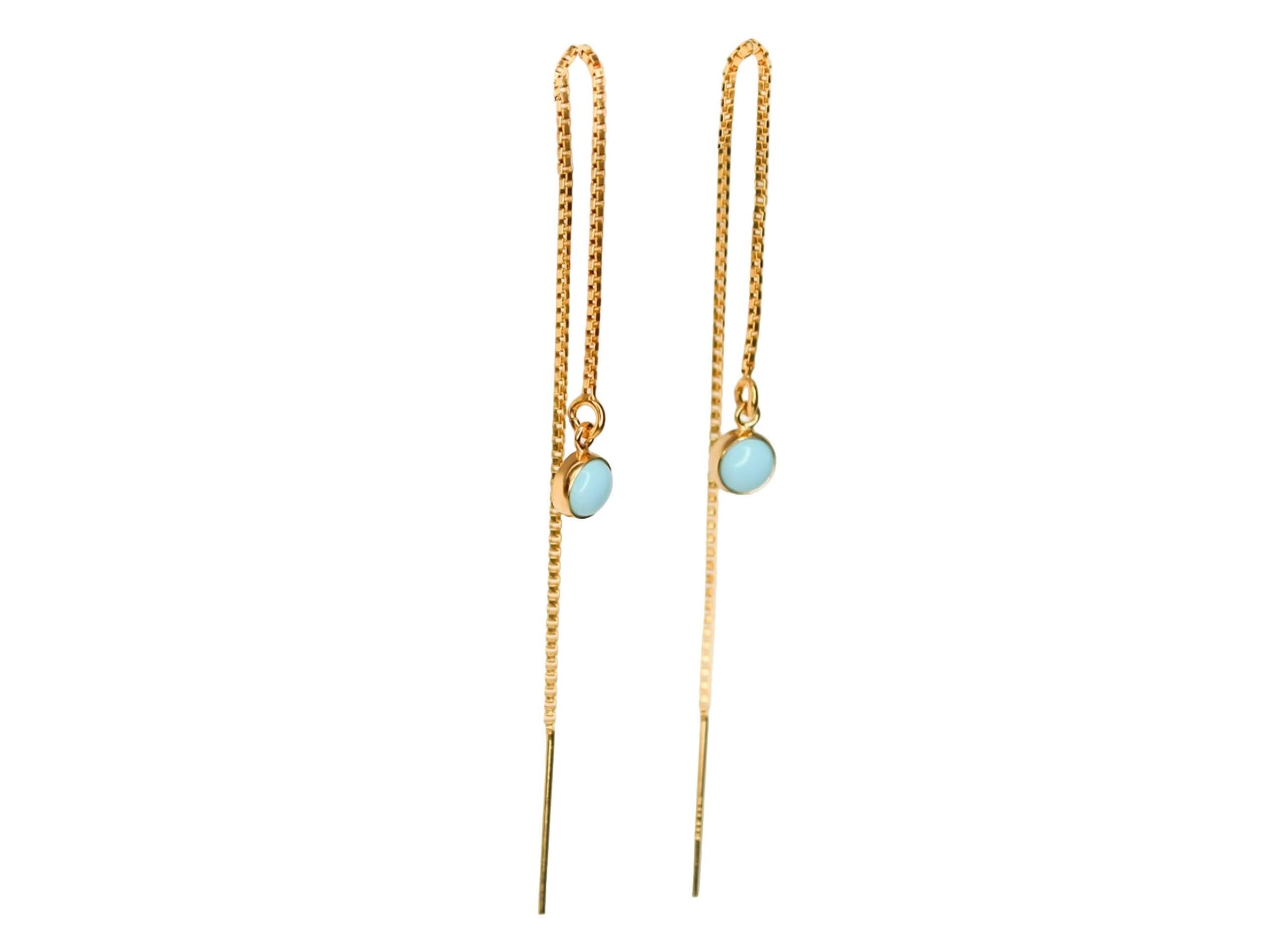 Tiny Gold and Turquoise Threader Earrings