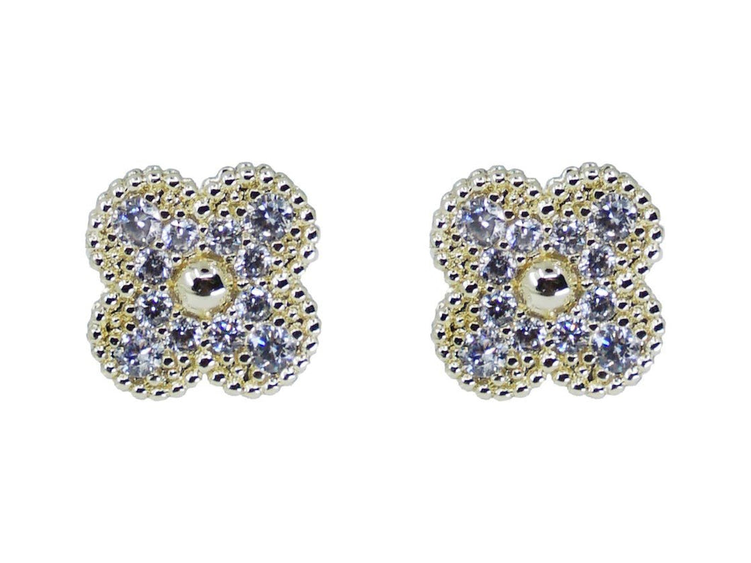 Gold Clover Studs with CZs