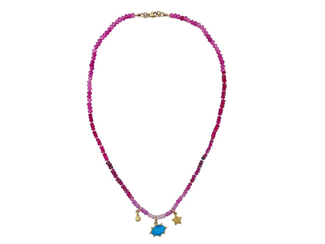 Hot Pink Sapphire Necklace with Charms