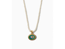 Load image into Gallery viewer, White Pearl Necklace with Evil Eye Pendant
