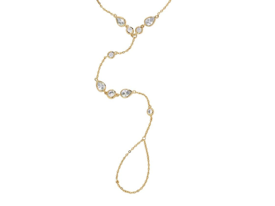 Gold Hand Chain with Teardrop and Round CZs