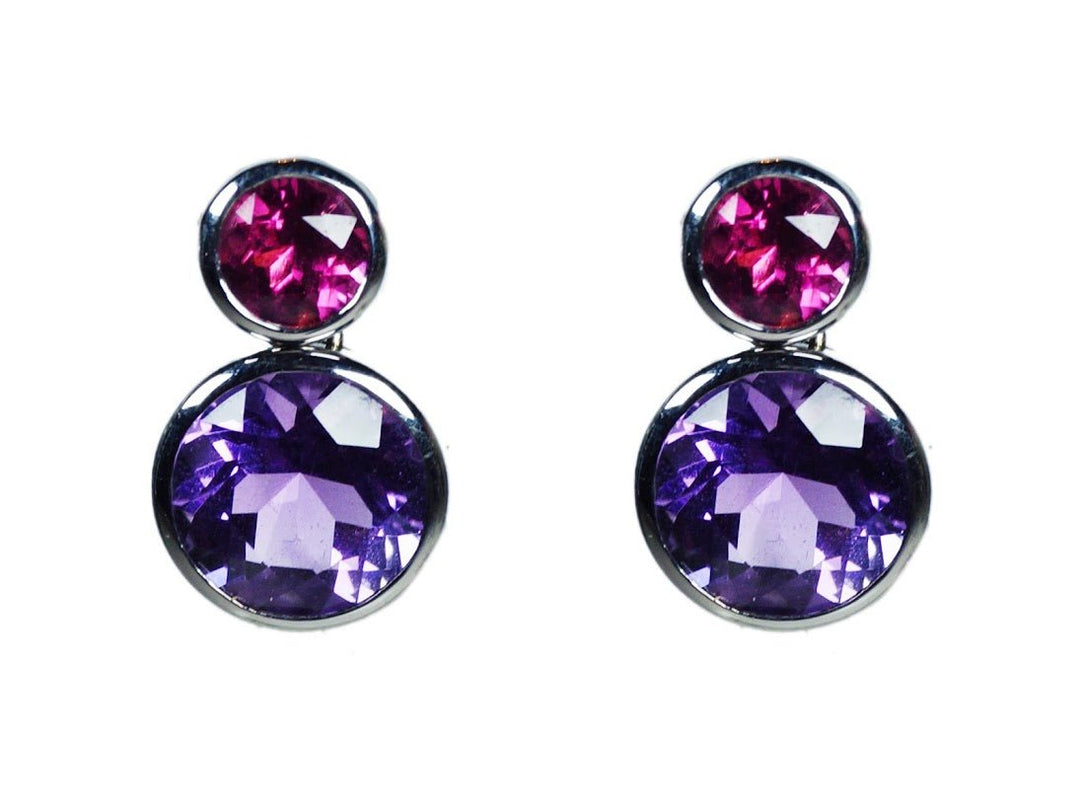 18k Rubelite and Amethyst Double Bezel Earrings