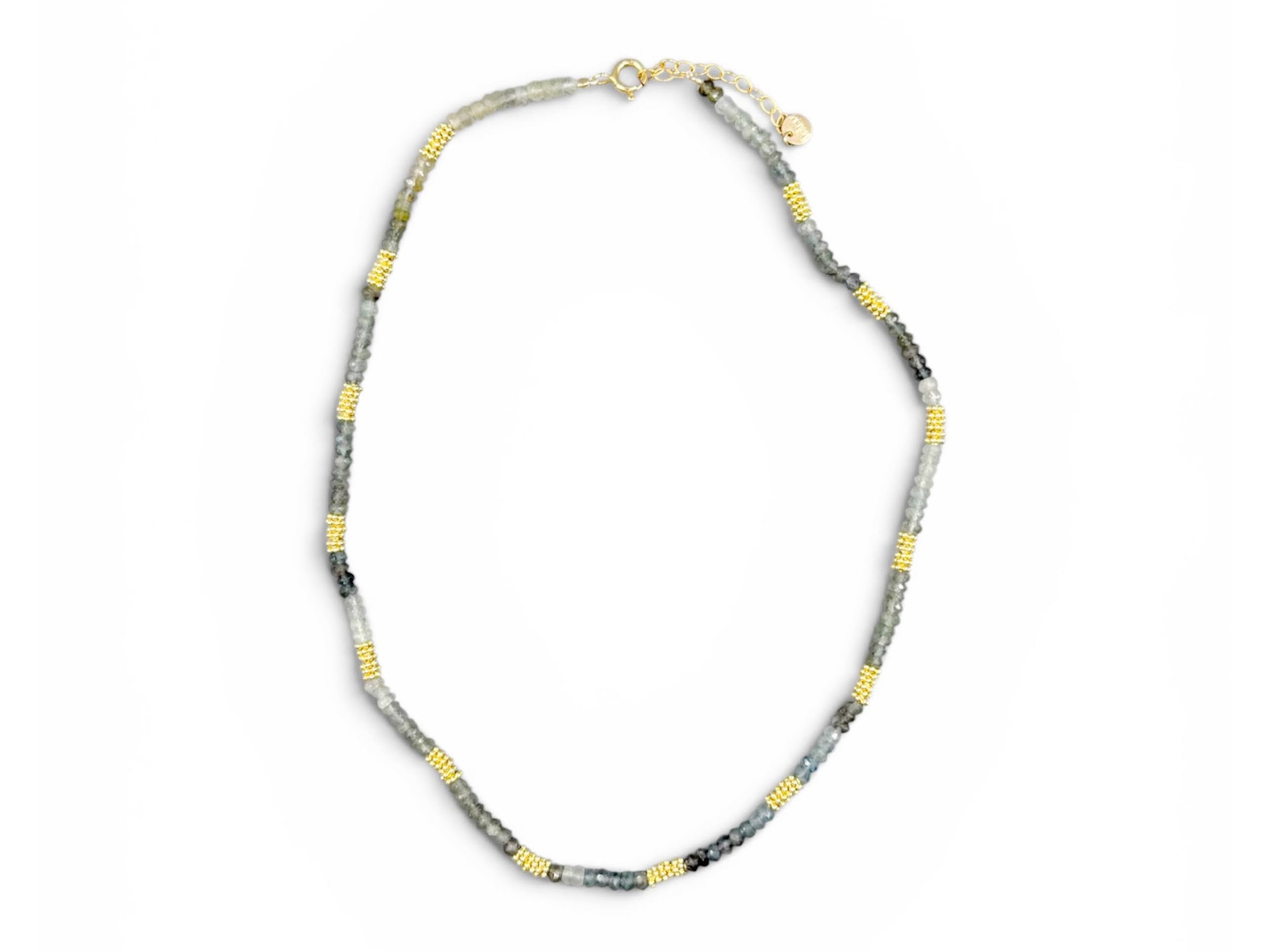 Moss Aquamarine and Gold Disc Necklace