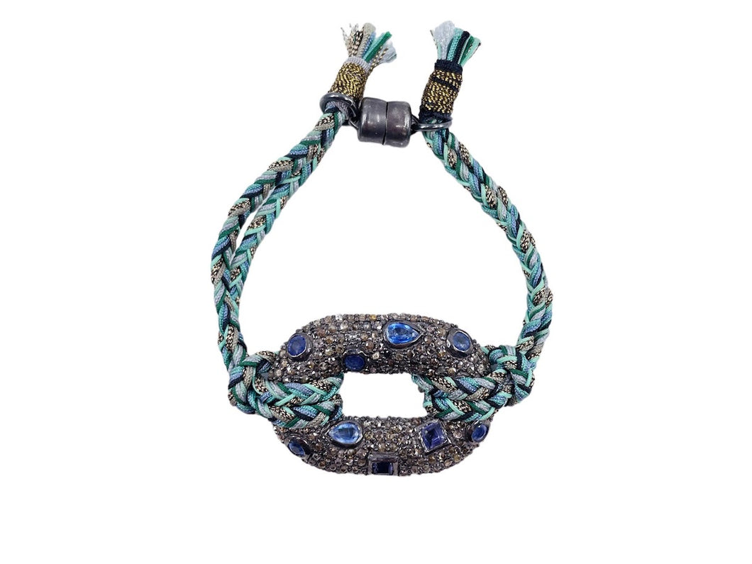 Woven Bracelet with Diamonds and Sapphires