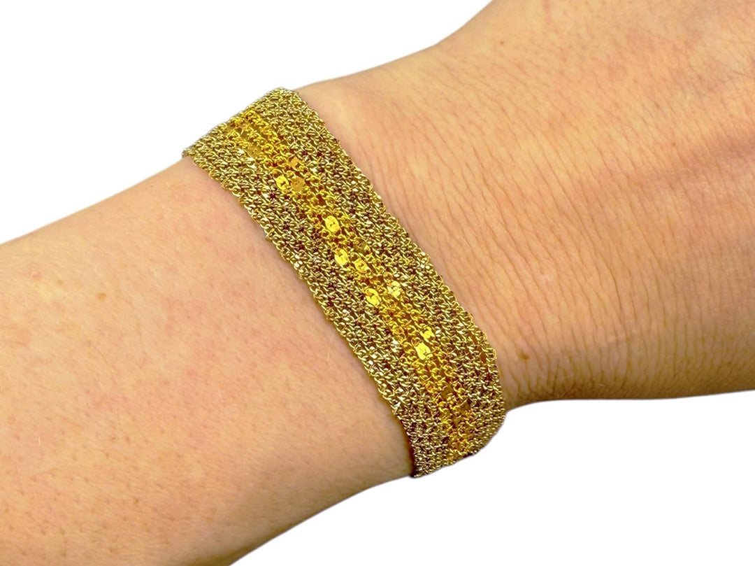 Wide Gold Woven Chain Bracelet with Lighter Stripe