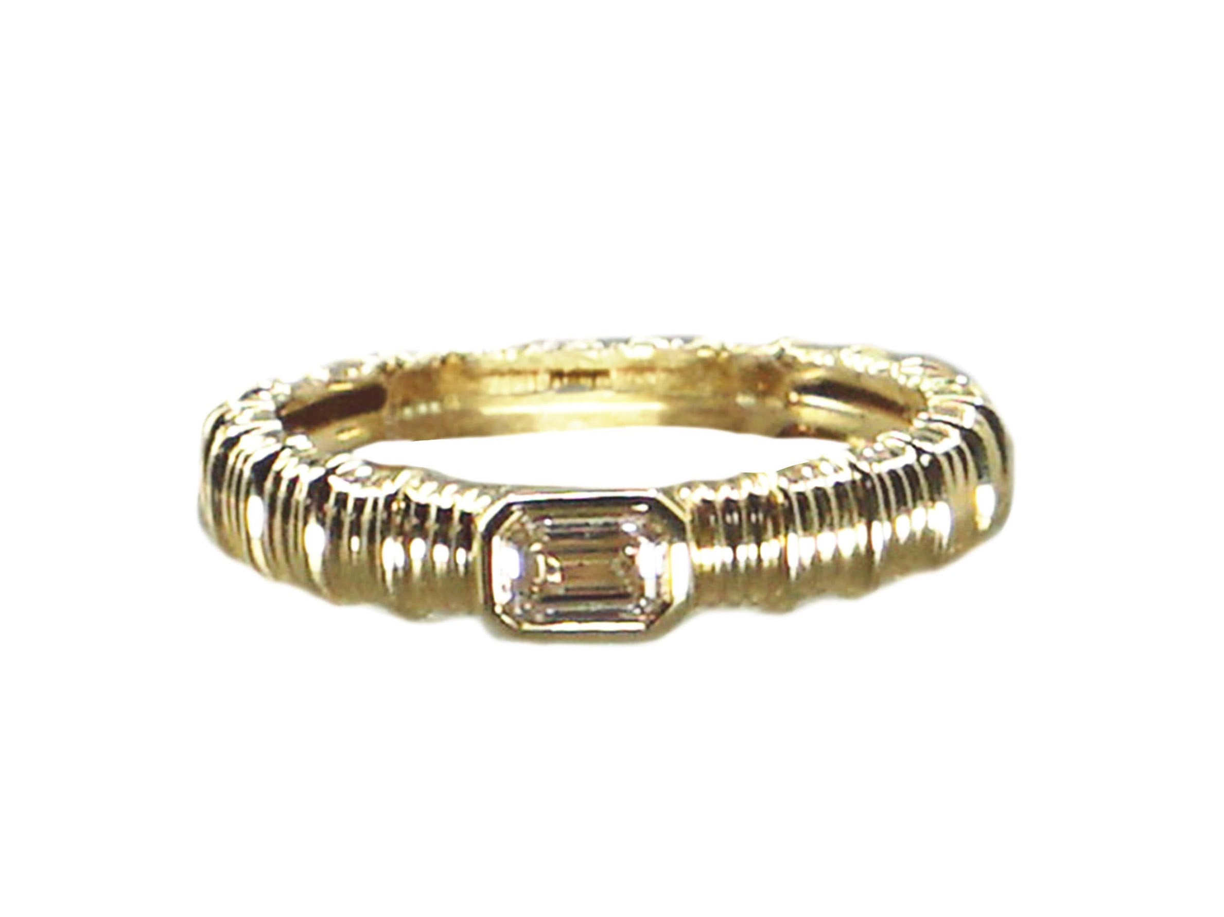 14k Textured Band Ring with Diamonds