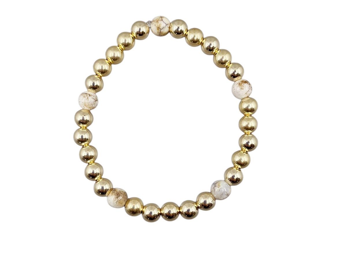 6mm Gold Bead Bracelet with 5 Brown Jasper Beads