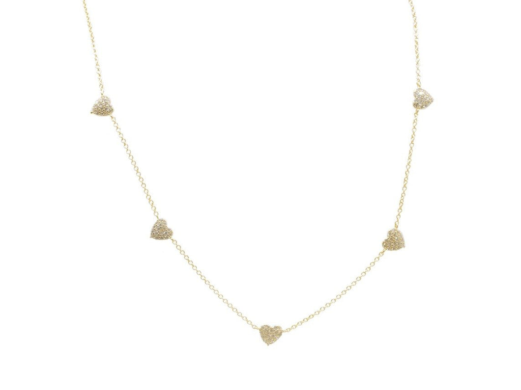Gold Five Heart Necklace with CZs