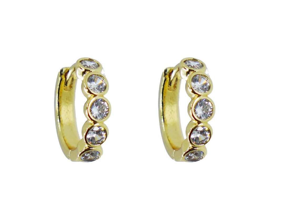 Gold Bezel-Set CZ Huggie Hoops