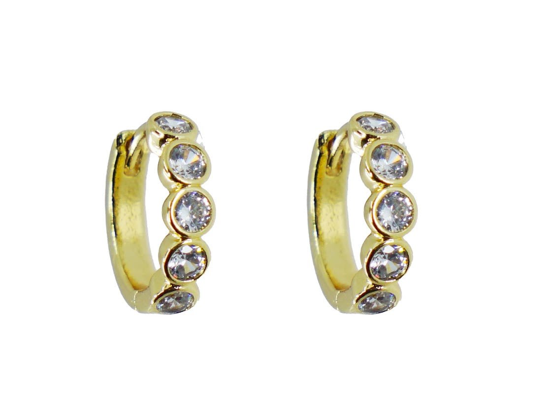 Gold Bezel-Set CZ Huggie Hoops
