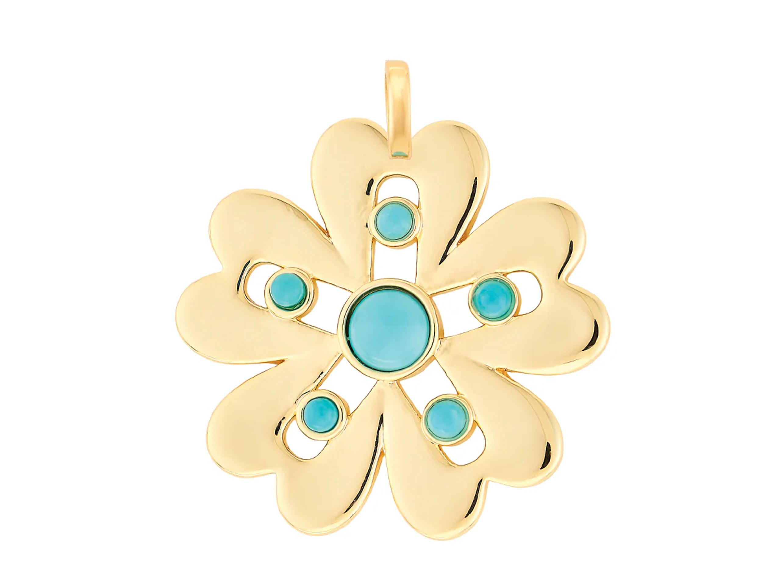 Gold Floral Charm with Turquoise Cabochons