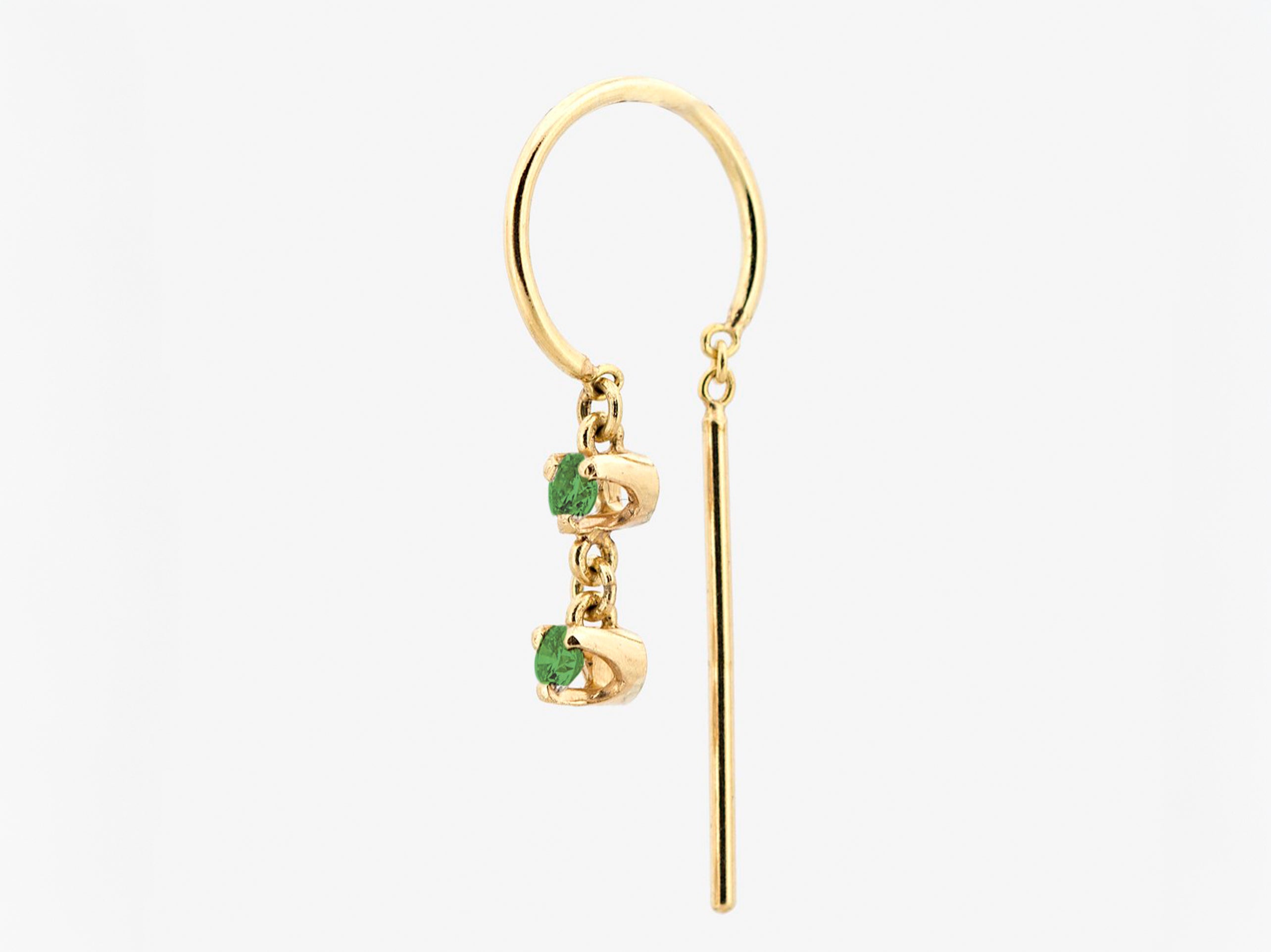 14k Threader-Style Hoop with Long Dangler and 2 Emeralds