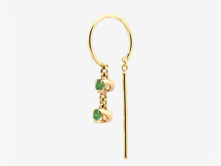 14k Threader-Style Hoop with Long Dangler and 2 Emeralds