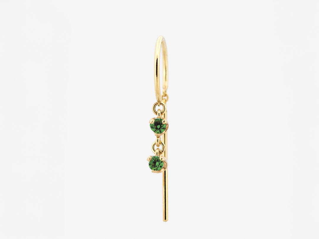14k Threader-Style Hoop with Long Dangler and 2 Emeralds