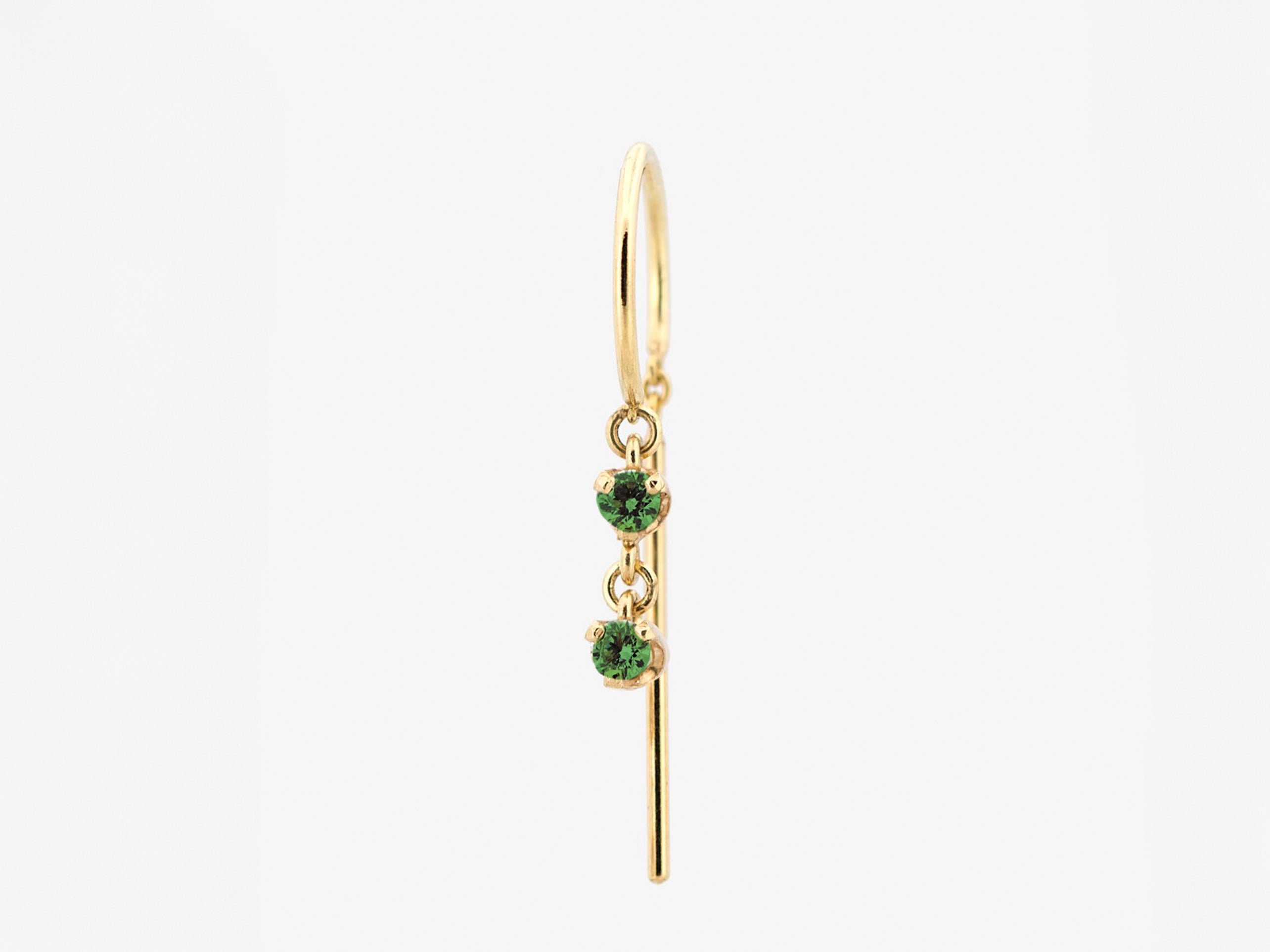 14k Threader-Style Hoop with Long Dangler and 2 Emeralds
