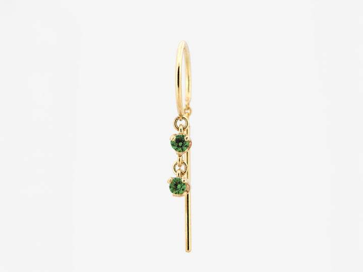 14k Threader-Style Hoop with Long Dangler and 2 Emeralds