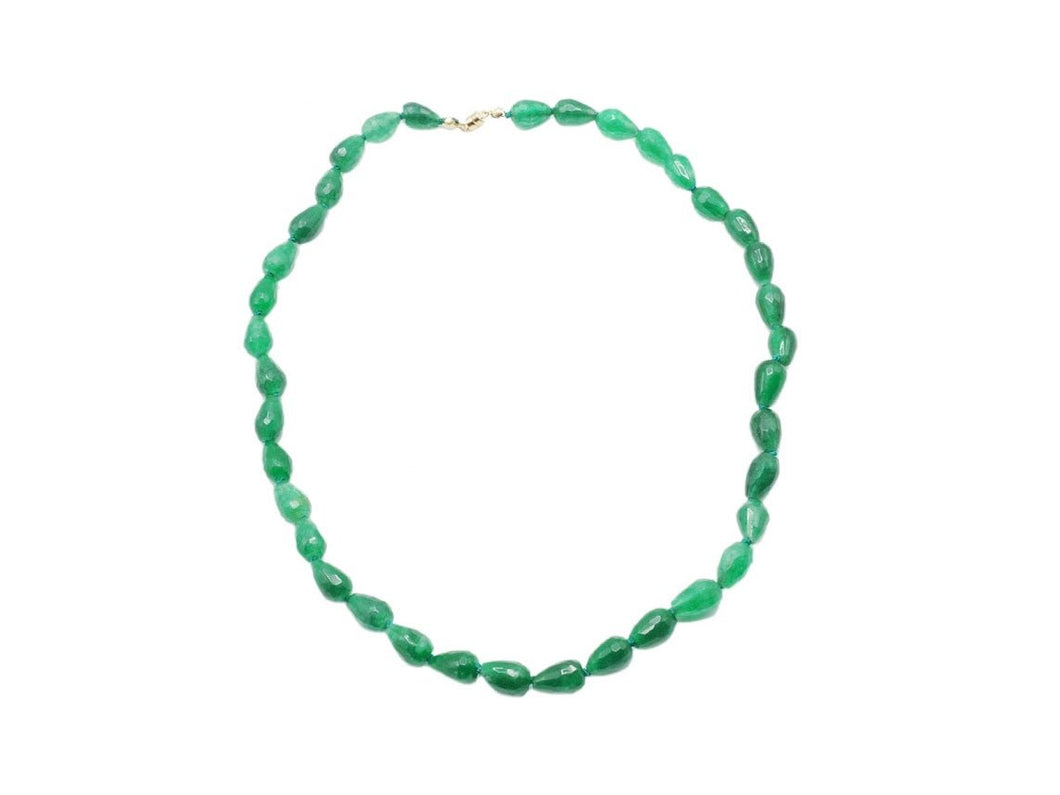 Faceted Teardrop Green Jade Strand Necklace