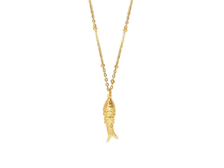 Long Gold Fish Charm Necklace