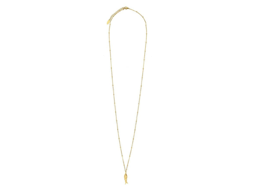 Long Gold Fish Charm Necklace