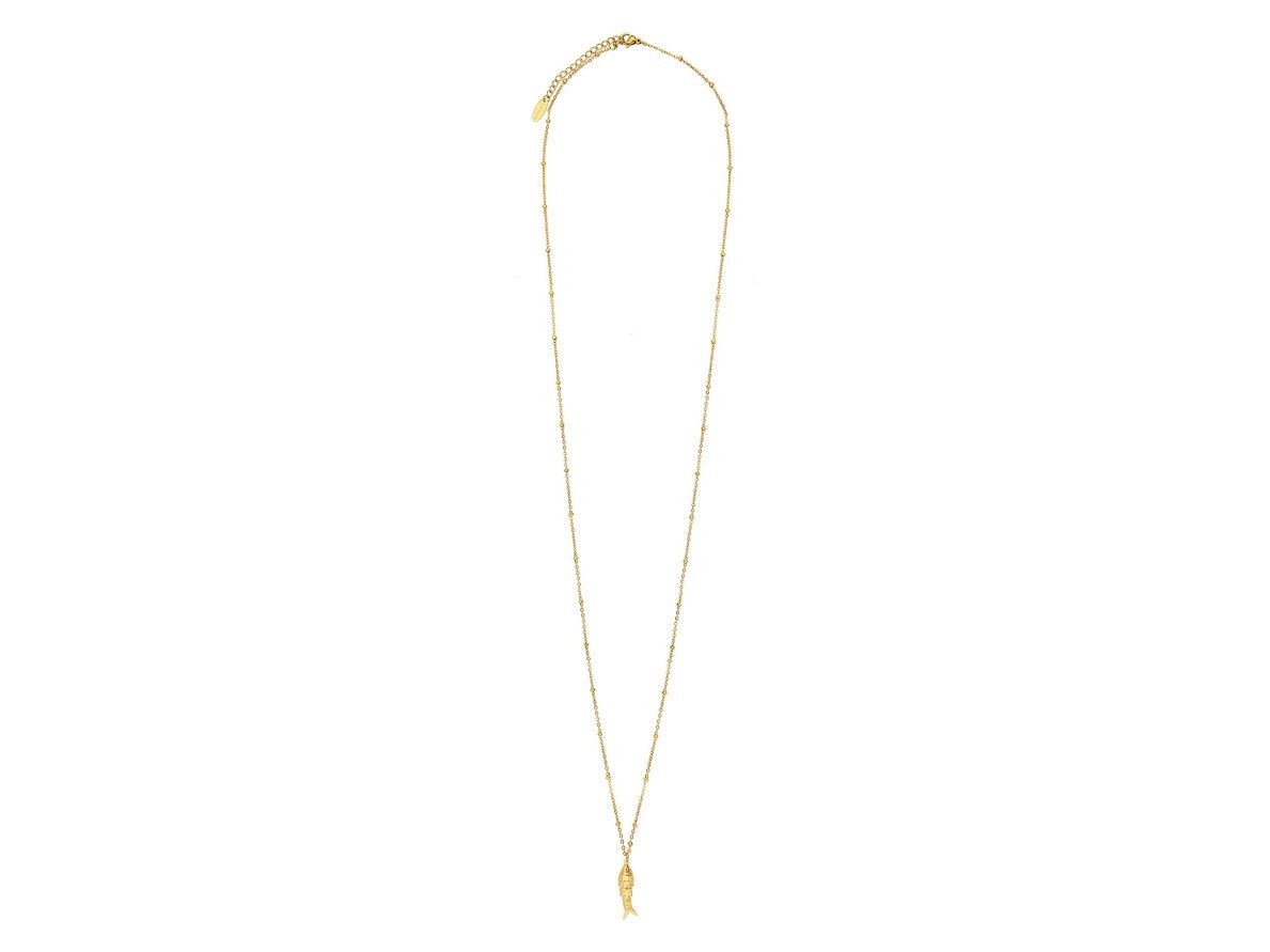 Long Gold Fish Charm Necklace