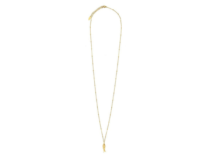 Long Gold Fish Charm Necklace