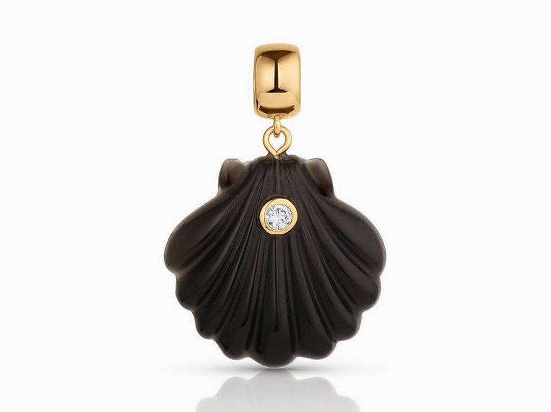 Onyx Scallop Shell Charm with Bail and CZ