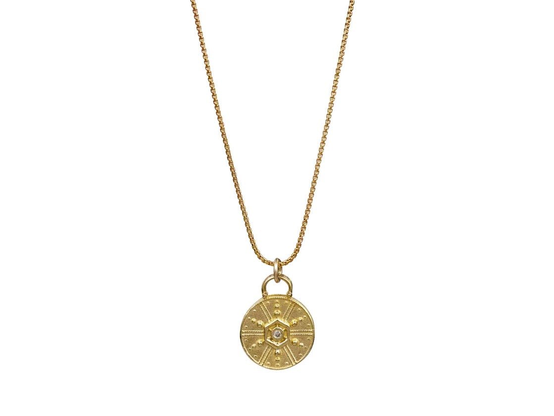 Yellow Bronze Rayed Charm Necklace with Diamond