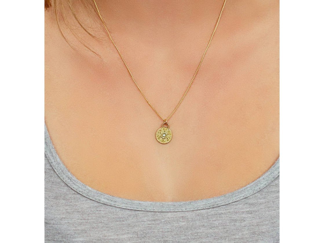 Yellow Bronze Rayed Charm Necklace with Diamond