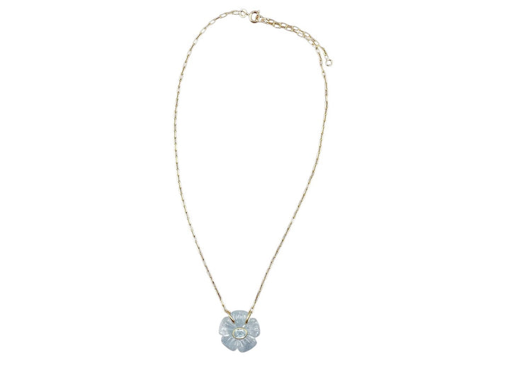 Carved Aquamarine Joy Flower Necklace with Blue Topaz