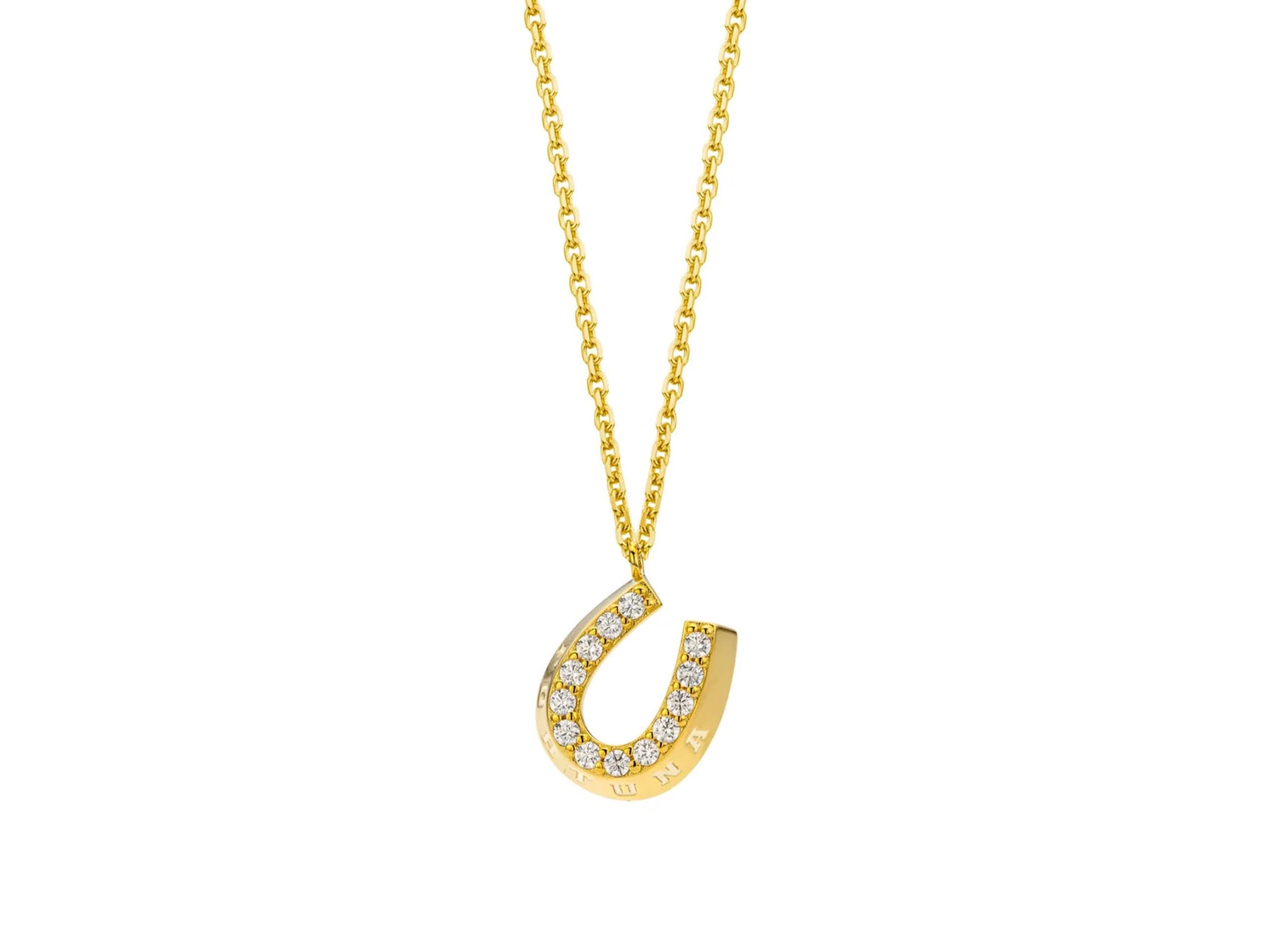 Gold Horseshoe Charm Necklace with CZs