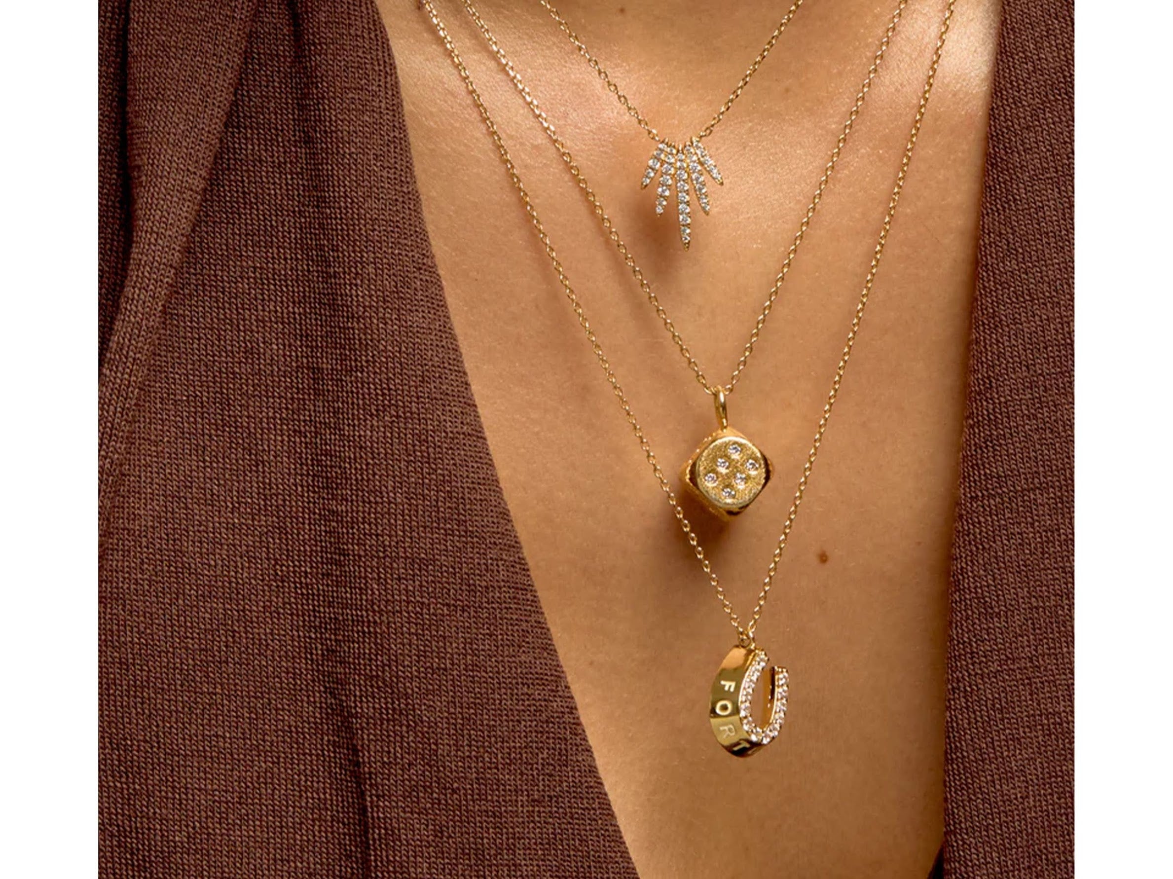 Gold Horseshoe Charm Necklace with CZs