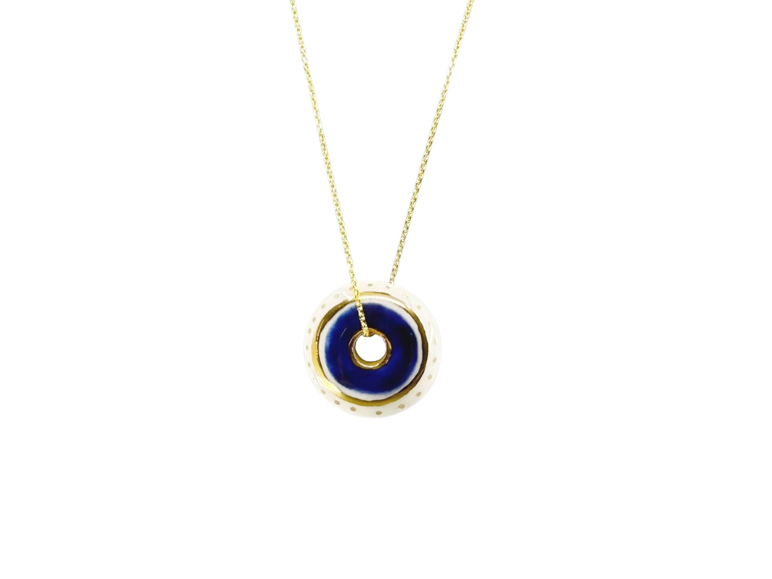 Handpainted Italian Porcelian White and Navy Evil Eye Disc Charm
