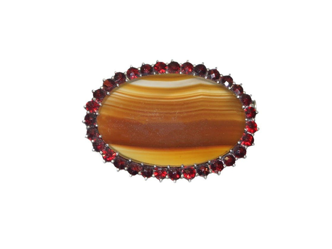 Victorian Agate Pin with Red Garnets