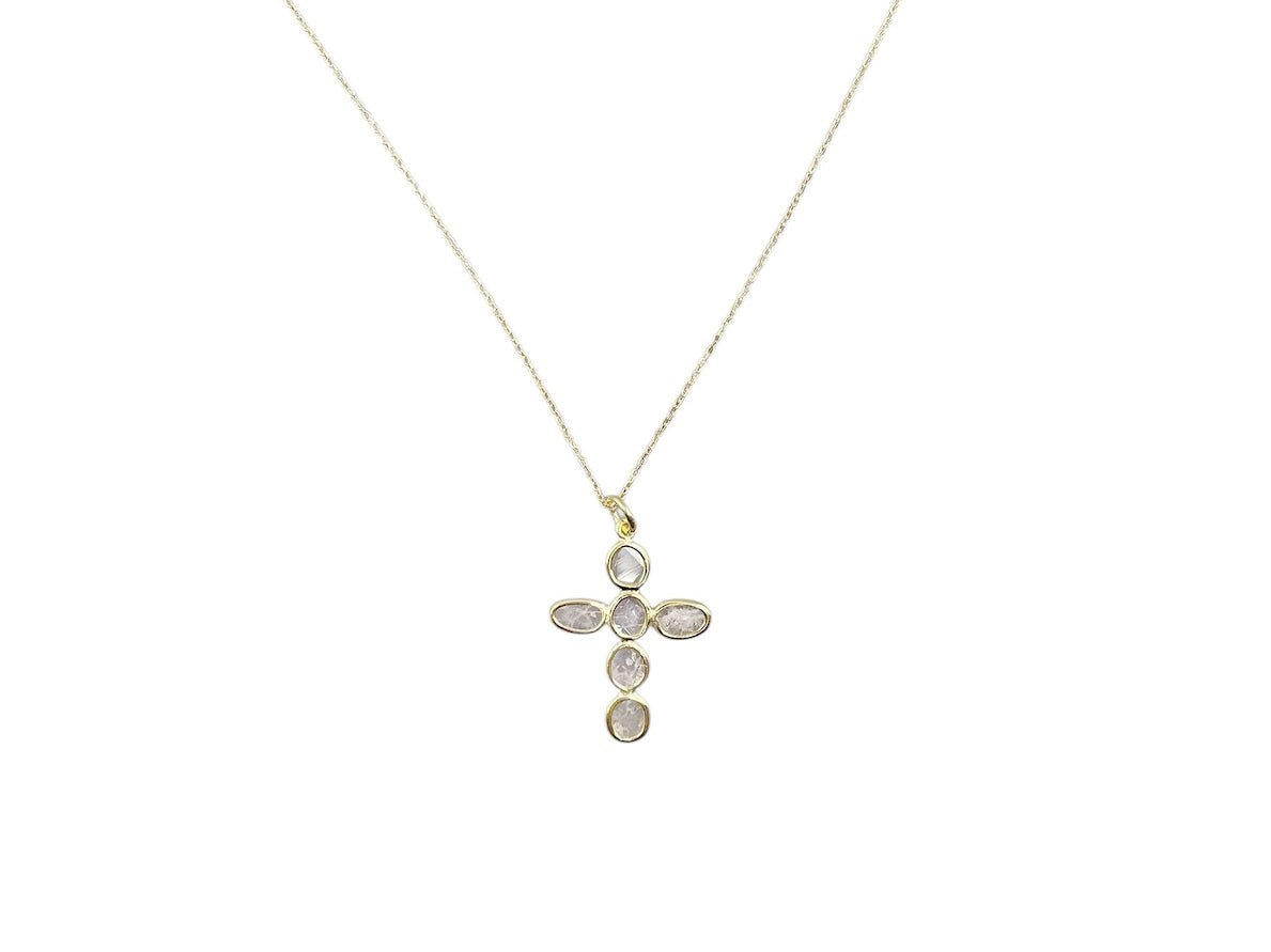 Sliced Diamond Cross Necklace