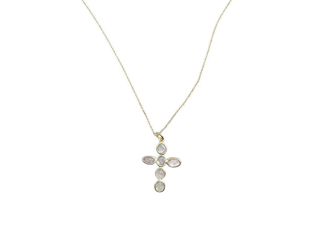 Sliced Diamond Cross Necklace