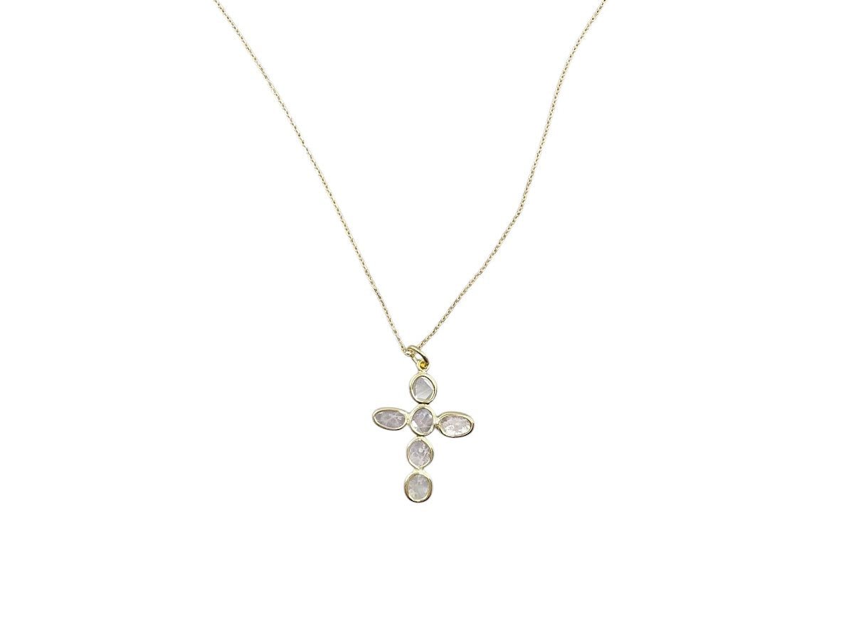 Sliced Diamond Cross Necklace