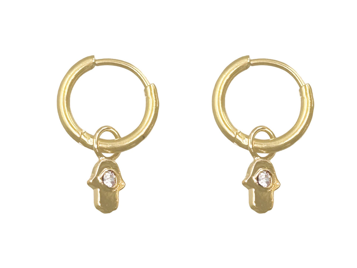 Gold Huggie Hoops with Hamsa Charm