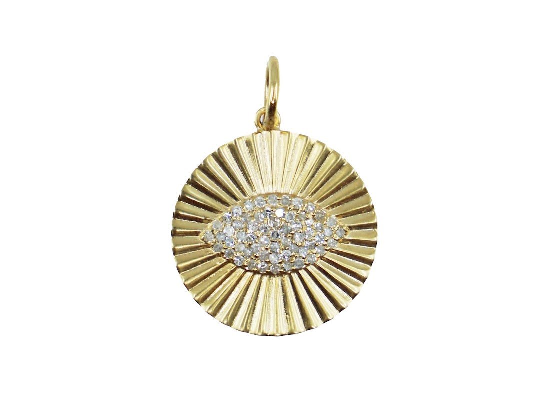 14k Fluted Charm with Diamond Evil Eye