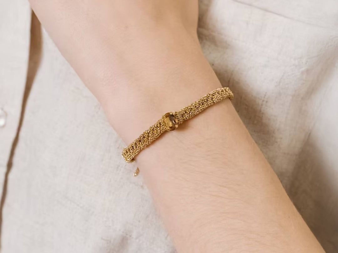Woven Chain Bracelet with Gold Crystal