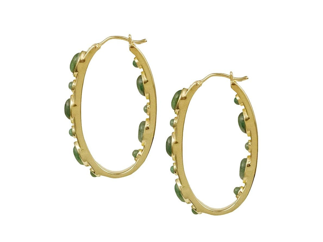 Gold and Emerald Oval Hoops
