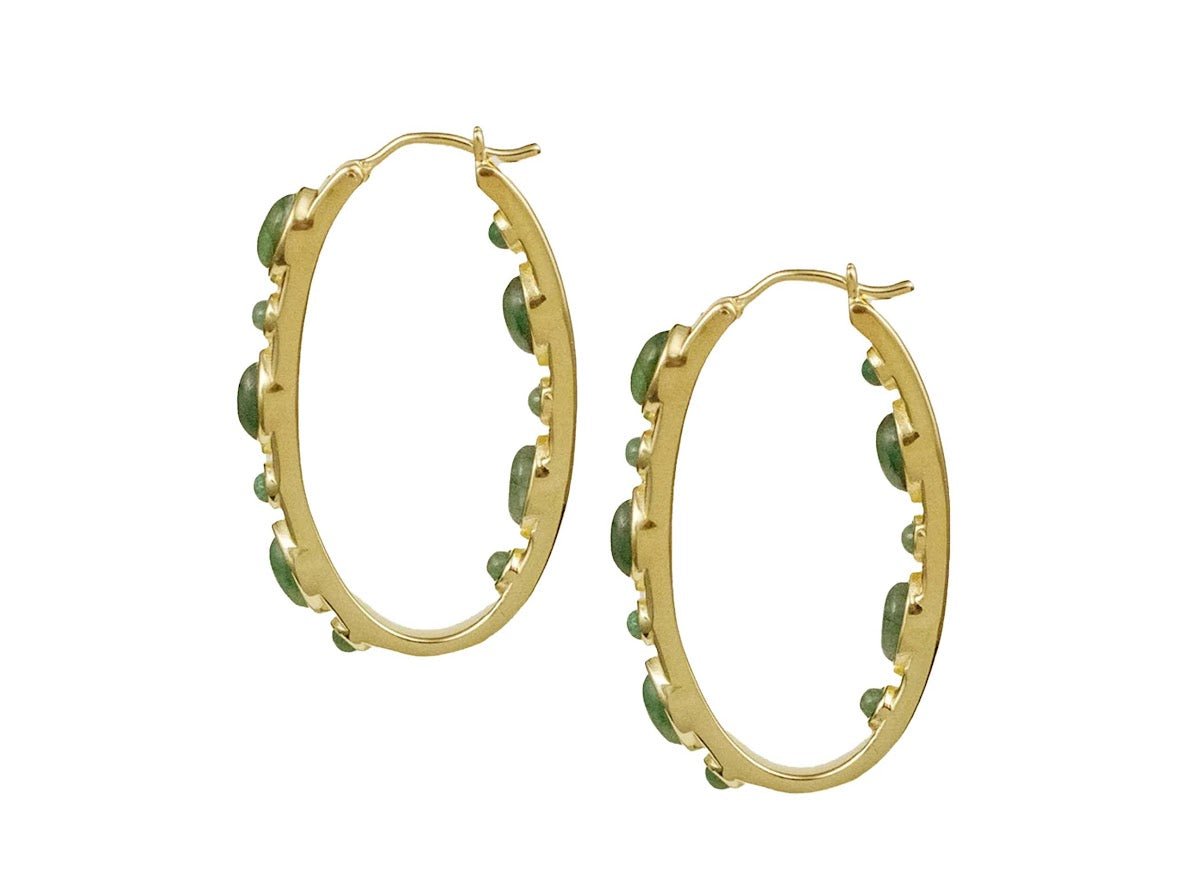 Gold and Emerald Oval Hoops