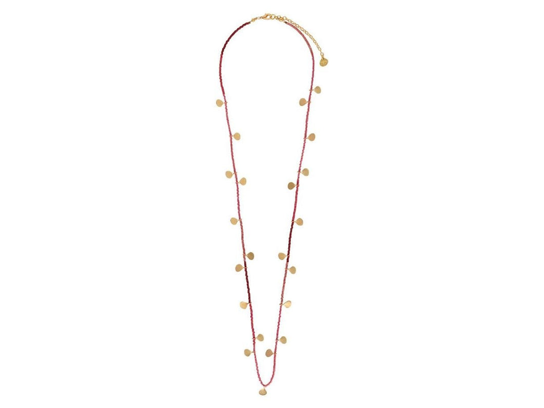 Ombre Red Beaded Necklace with Gold Discs