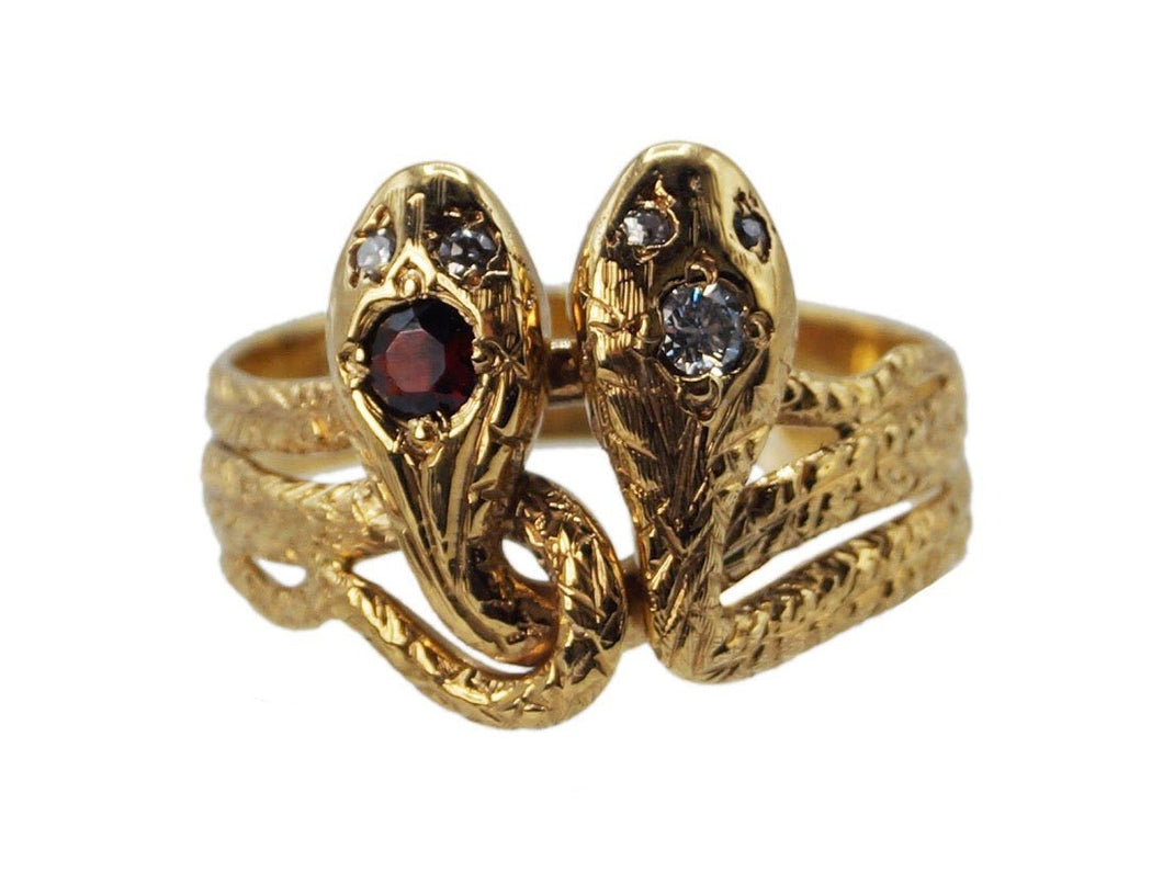 Victorian Diamond and Ruby Two-Headed Ring